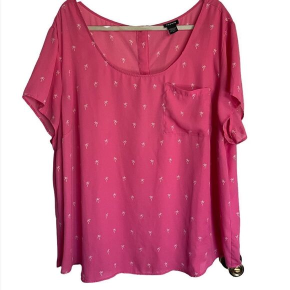 Torrid Hot Pink Palm Tree Short Sleeves Buttons Down Back Blouse Top.Size 4X - Picture 4 of 12